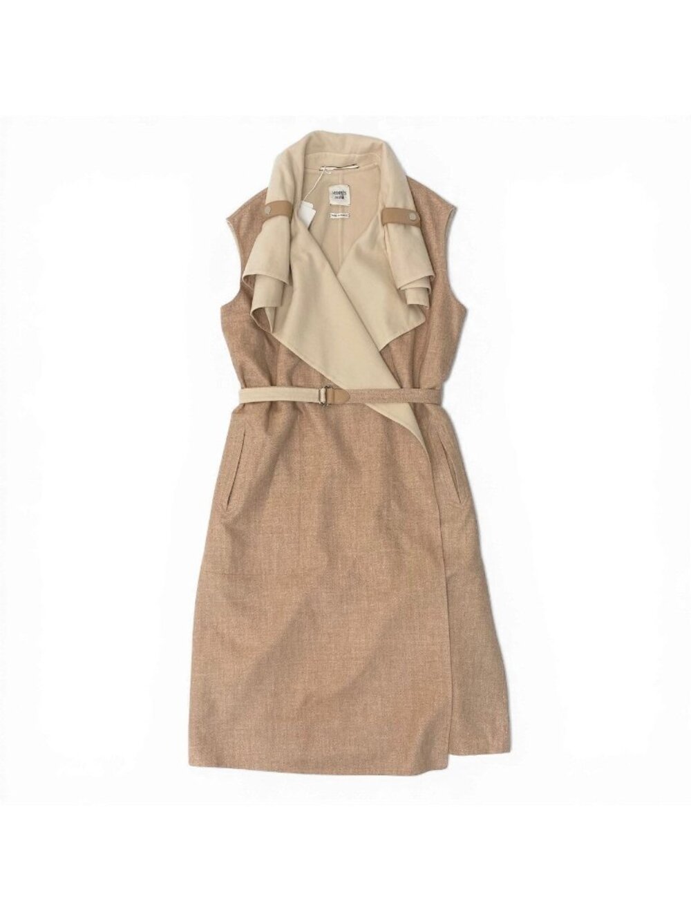 Hermes Double Face Wrap Coat Sleeveless Long Pink Beige Cashmere 38 - Picture 2 of 12